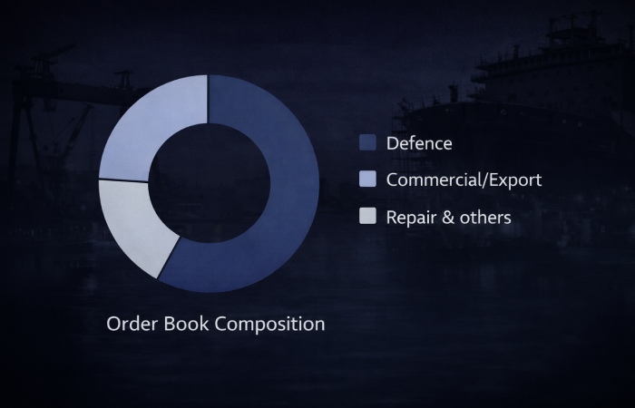 Cochin Shipyard order book composition across defence, commercial, and repair segments