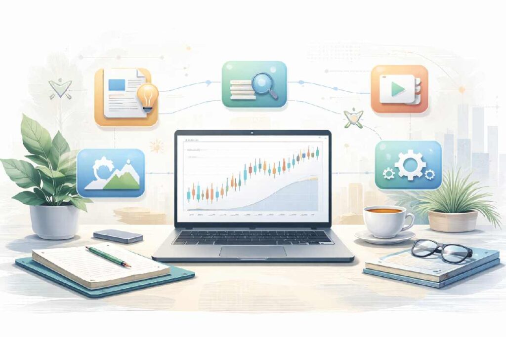 Free Google AI Tools: Cut Costs Without Losing Quality Modern workspace illustration representing free Google AI tools for writing, images, video, and productivity workflows.