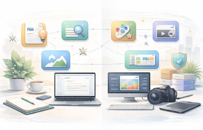 Visual comparison showing when free Google AI tools are sufficient versus when paid tools are still needed.