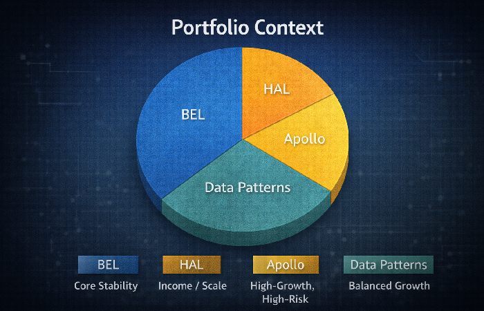Illustrative portfolio allocation across Indian defence stocks including Apollo Micro Systems