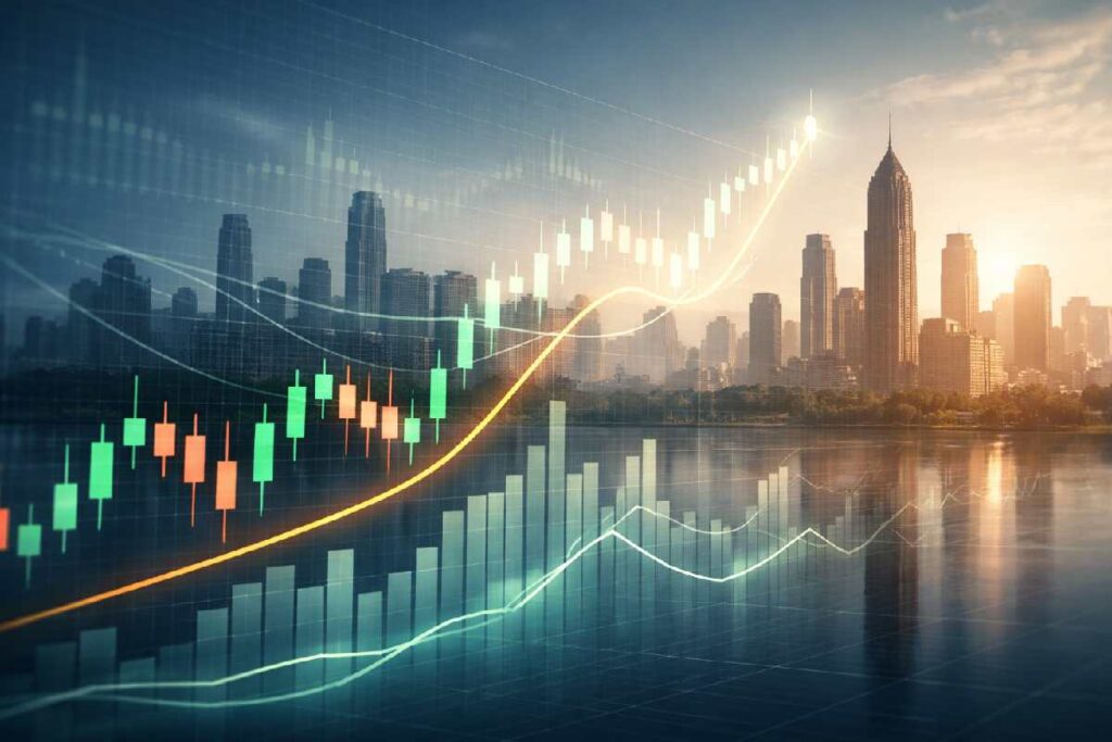 Abstract stock market background representing Adani Wilmar share price analysis and investment outlook