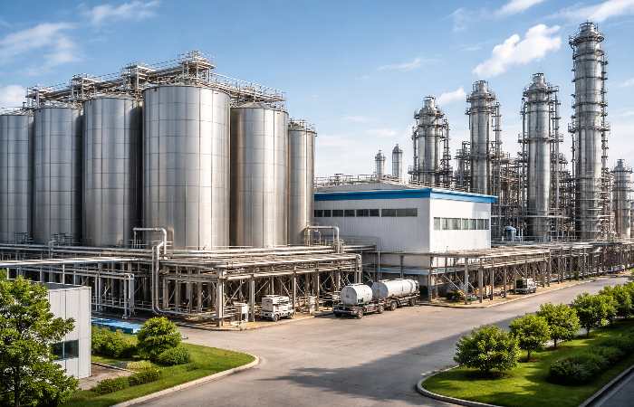 Large edible oil processing facility representing AWL Agri Business operations in India