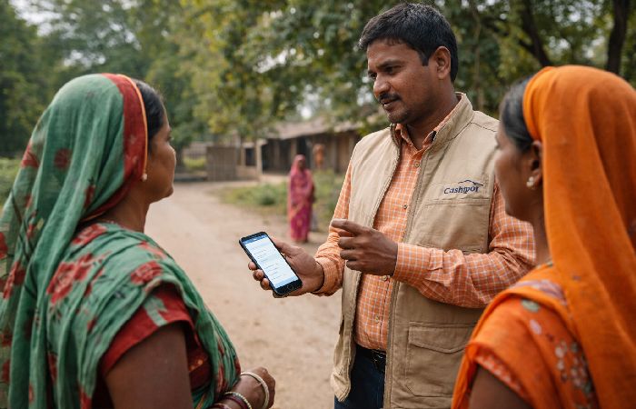Field officer using Cashpor Tech apps in rural operations
