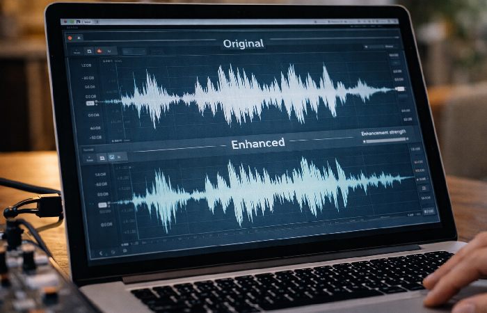 audio waveform comparison before and after enhancement