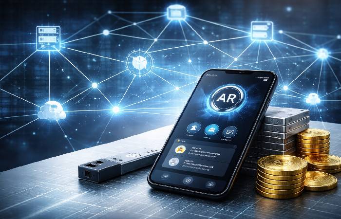 Digital wallet connected to blockchain network for AR token storage