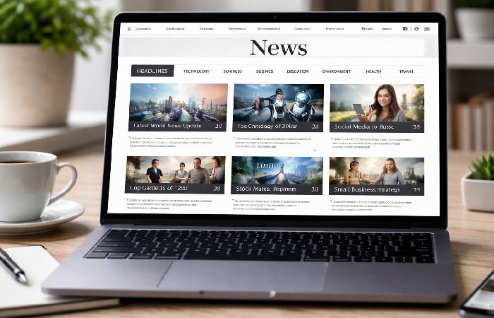 online news website layout on laptop screen