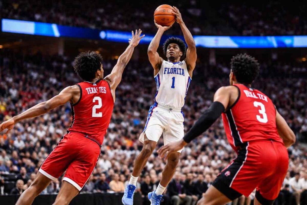 Texas Tech vs Florida Elite Eight basketball game action shot