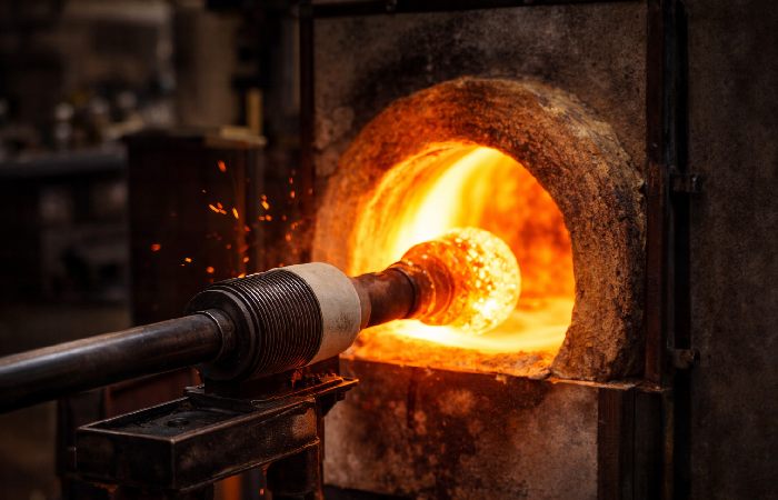 ceramic burner nozzle in glassblowing furnace