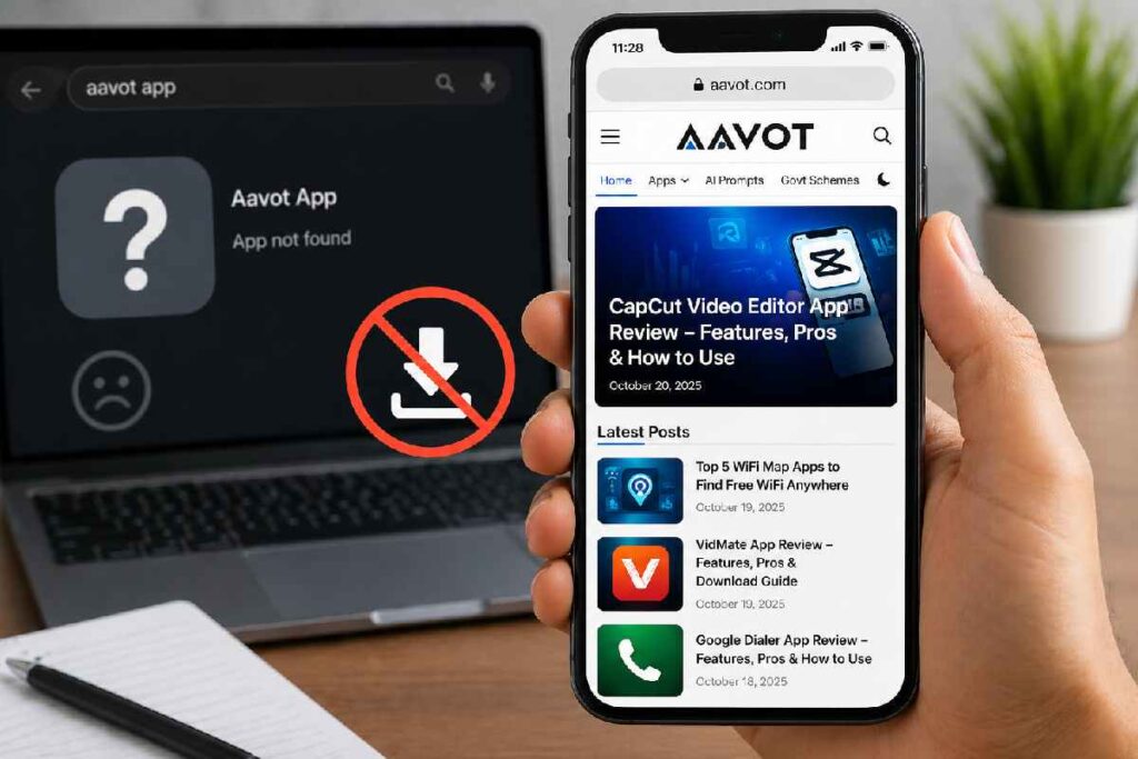 Aavot website viewed on mobile phone browser instead of app
