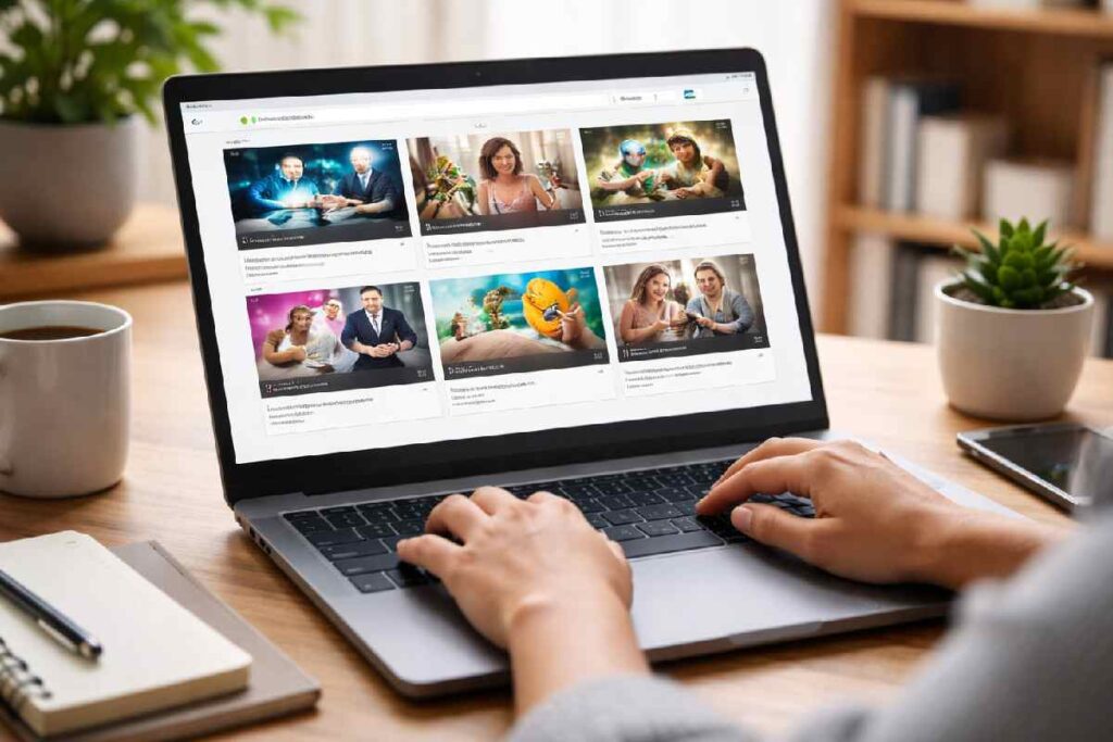 User browsing a multi-category blog website on a laptop