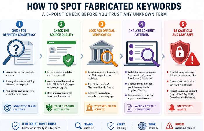Five-point checklist to identify fabricated keywords like Naolozut253