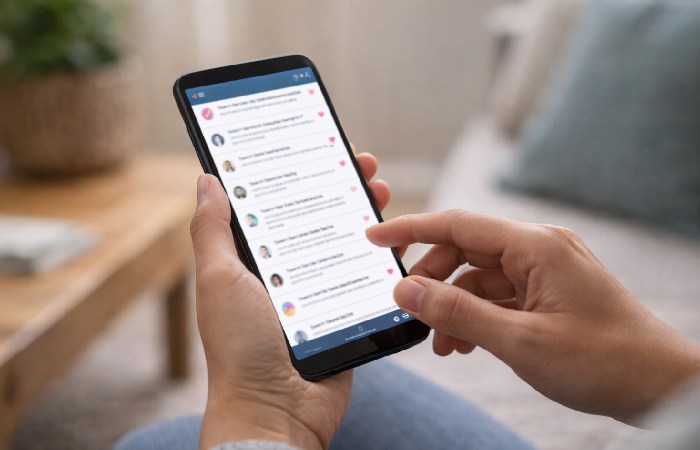 User browsing social media bio templates on smartphone