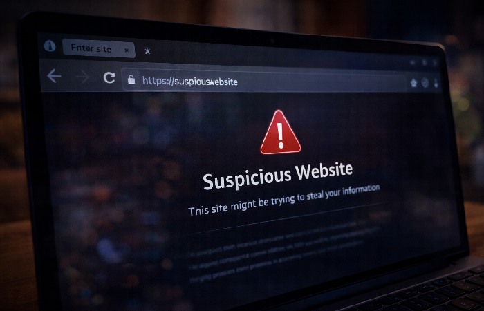 browser showing unsecured or suspicious website warning
