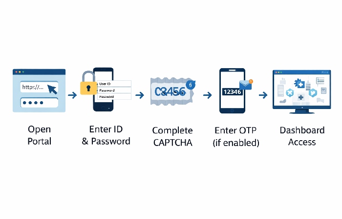 Step by step process of logging into TeCHO Gujarat portal