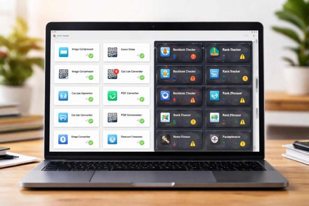 TechyHitTools org Review: What Works in India 2026 laptop showing multiple online tools with some working and some broken