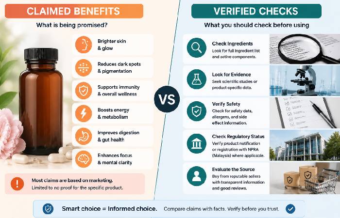 Comparison between product claims and verified safety checks