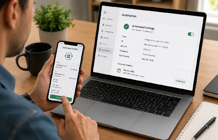 Setting up automatic savings transfer on banking app