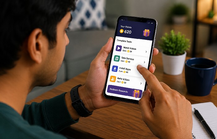 User completing mobile micro tasks on a rewards platform