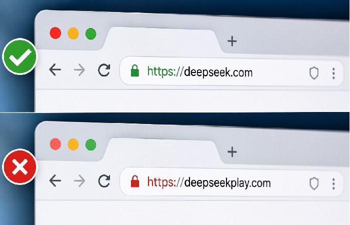 comparison of real and fake deepseek website URLs
