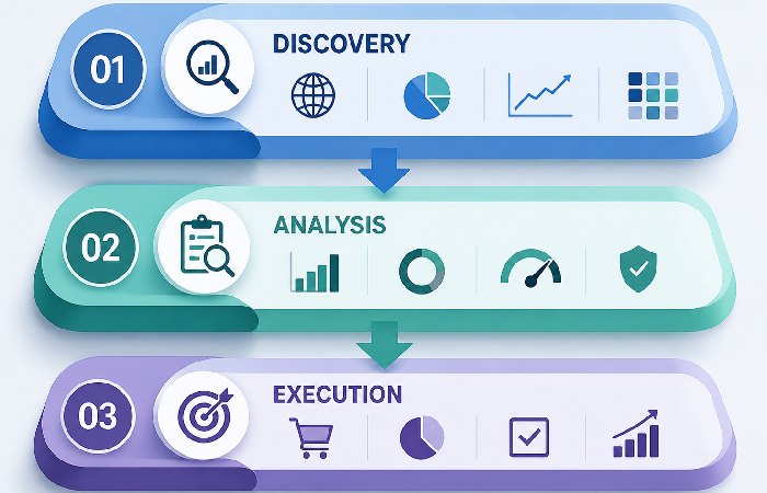Three layer ETF research process from discovery to execution