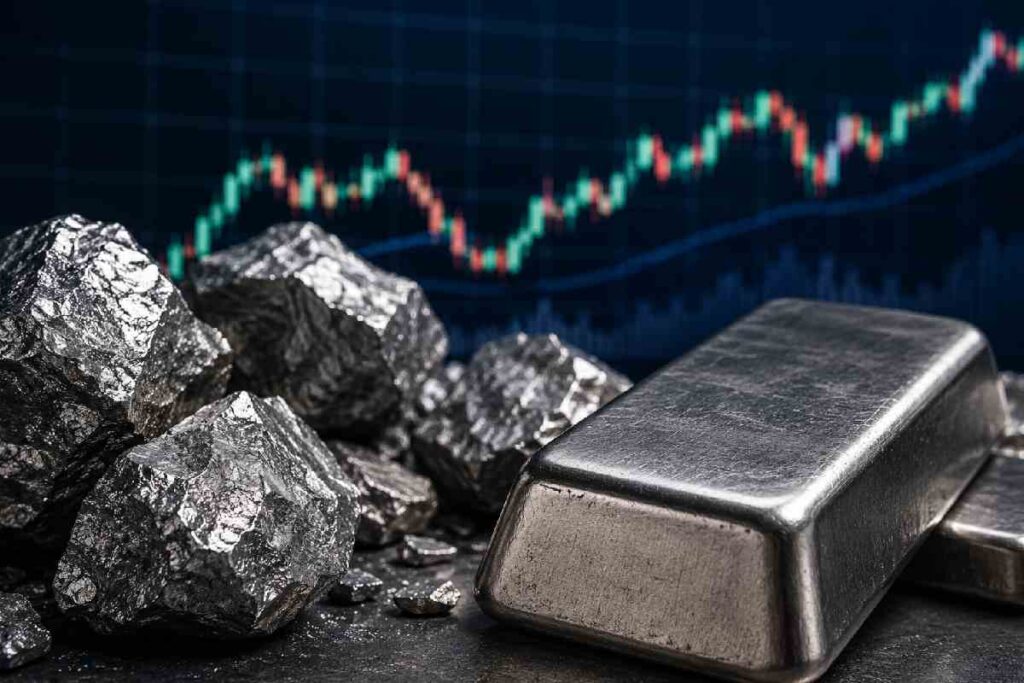 Nickel metal with financial chart background representing price tracking