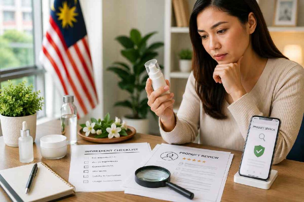 Consumer reviewing Khozicid97 product information in Malaysia