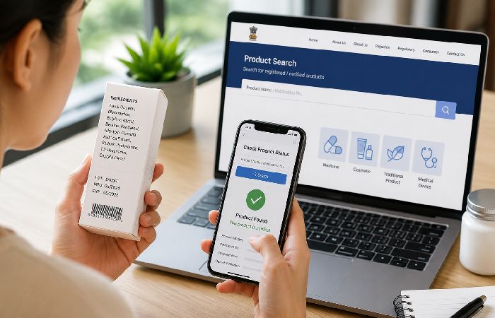 Checking skincare product information online in Malaysia