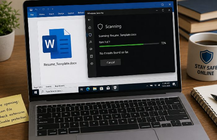 Antivirus scanning a downloaded document before opening