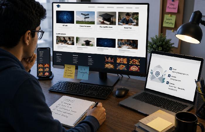 Person checking the safety of an educational website online