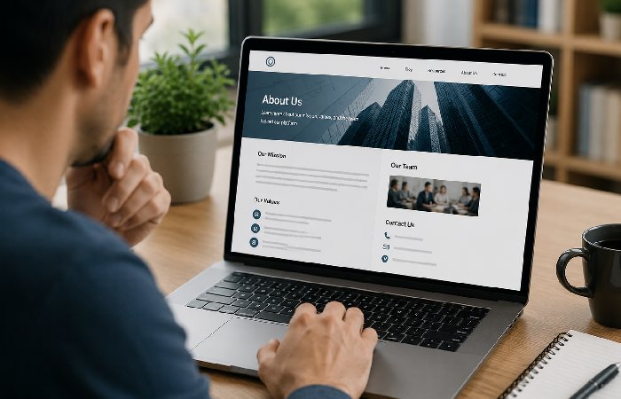checking website about page for credibility signals