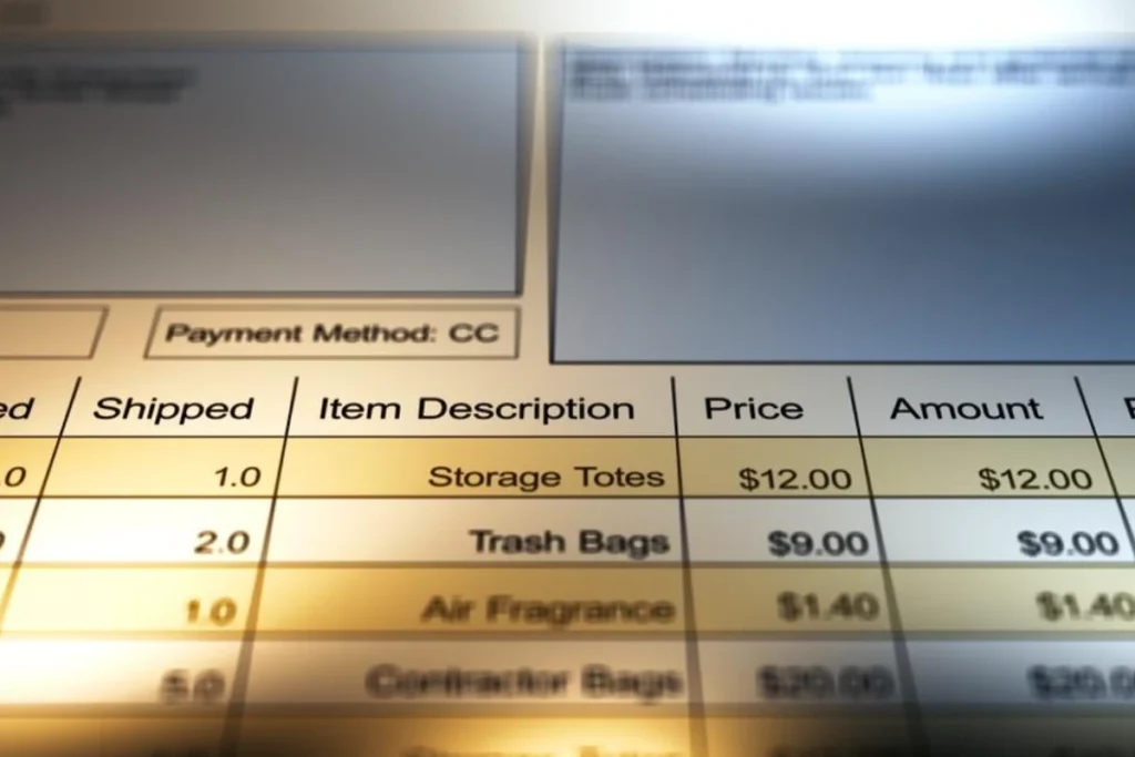 Recovering Lost Dollars From Billing Errors Itemized purchase order invoice showing products, prices, and payment method
