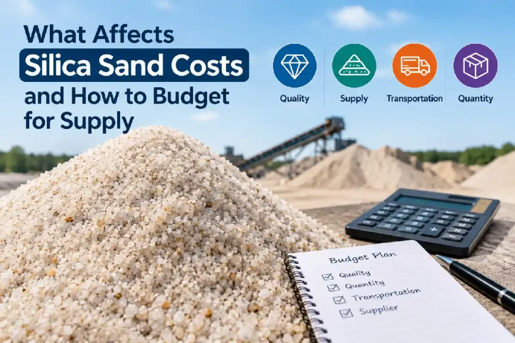 What Affects Silica Sand Costs and How to Budget for Supply Silica sand costs and budgeting factors, including sand quality, supply, transportation, and quantity.